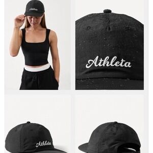 Athleta Retro Classic Black Hat One Size Adjustable NWT Embroidered Brand New